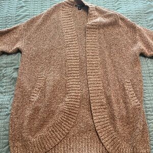 Lands' End Tan Cardigan Sweater Short-Sleeved Ribbed